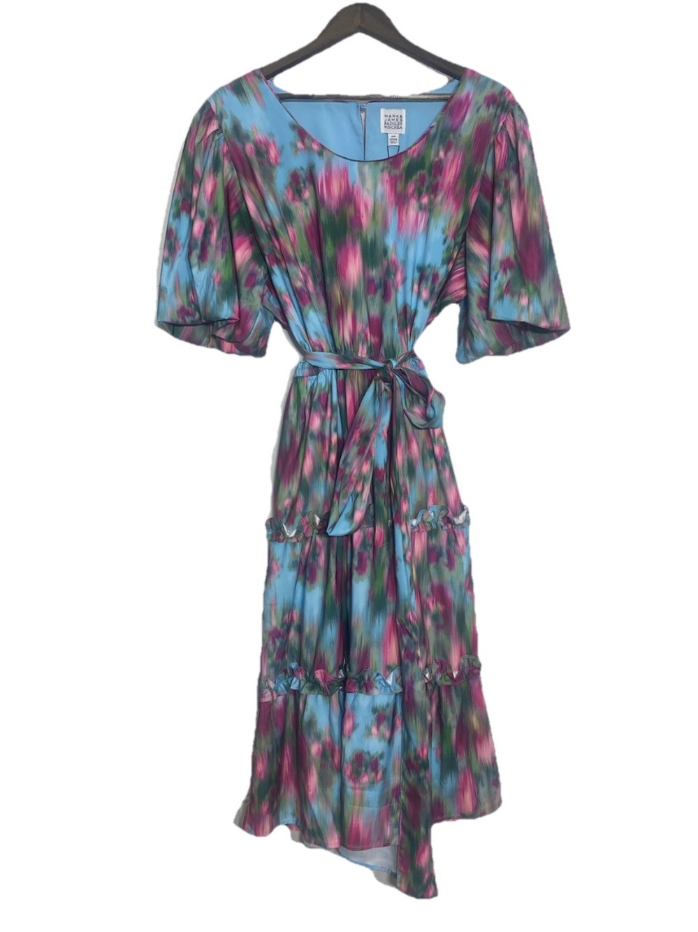 Mark & James x Badgley Mishka Macie Short-Sleeve Tiered Dress Blurred Floral 2XP